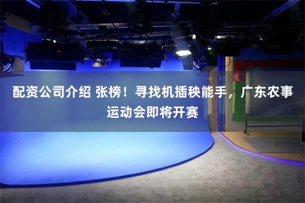 配资公司介绍 张榜！寻找机插秧能手，广东农事运动会即将开赛